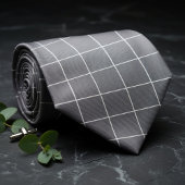 Subtiele zilveren en zwarte ruitjesprint stropdas