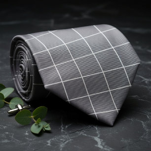 Subtiele zilveren en zwarte ruitjesprint stropdas