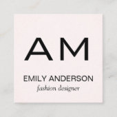 Subtil patroon roze met monogram vierkante visitekaartje (Voorkant)