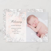 subtile carte à faire-part de naissance florale (Devant / Derrière)