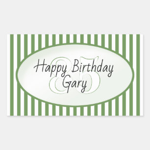 Subtle Age Green en White Stripe Happy Birthday Rechthoekige Sticker