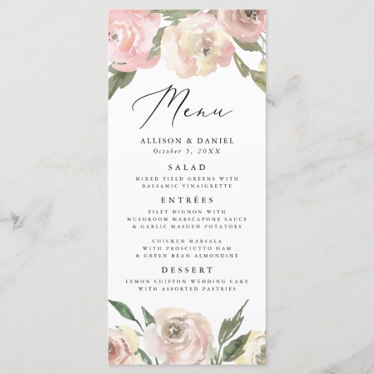 Subtle Blooms | Carte de Menu de Mariage Florale (Devant)