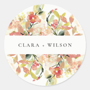 SUBTLE BLUSH PEACH PINK WATERVERF FLORAL WEDING RONDE STICKER