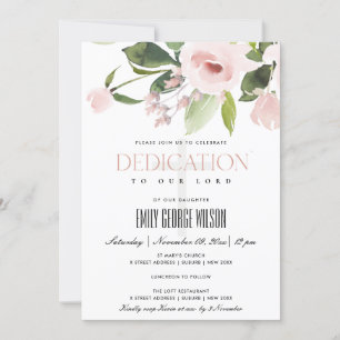 SUBTLE BLUSH PINK ROSE FLORAL BABY DEDING KAART
