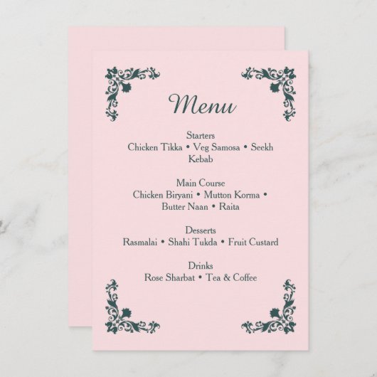 Subtle Blush & Slate Gray Floral Dinner Menu (Devant / Derrière)