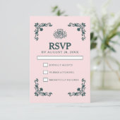 Subtle Blush & Slate Gray Islamic Wedding RSVP Kaartje (Staand voorkant)