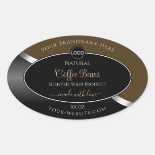 Subtle Brown Black Wavy Silver Logo Productlabels Ovale Sticker