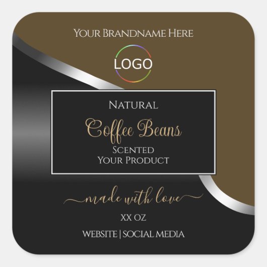 Subtle Brown Black Wavy Silver Logo Productlabels Vierkante Sticker (Voorkant)