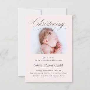 Subtle Cross Dusty Pink Script Christening Foto I Kaart