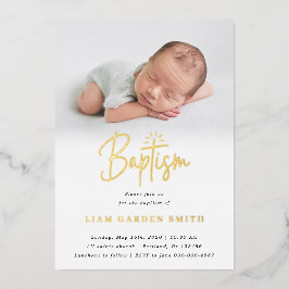 Subtle Cross One Photo Baptisme Gold Foil Invitati Folie Uitnodiging