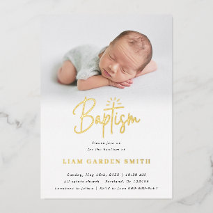 Subtle Cross One Photo Baptisme Gold Foil Invitati Folie Uitnodiging