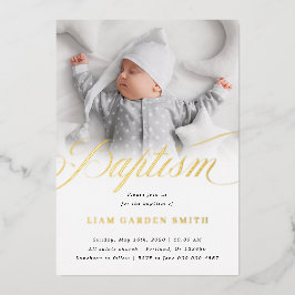 Subtle Cross One Photo Baptisme Gold Folie Uitnodiging