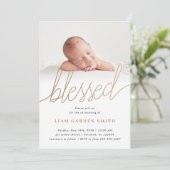 Subtle Cross Script Handwriting Christening Foto Kaart (Staand voorkant)