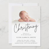 Subtle Cross Script Handwriting Christening Foto Kaart (Voorkant)