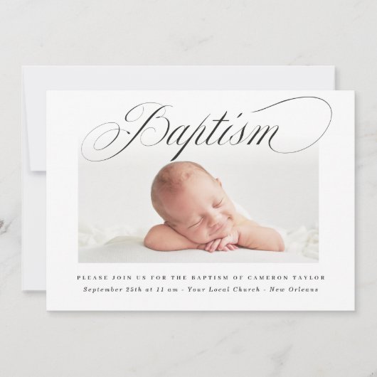 Subtle Cross Script Typo Christening Baptism Foto Kaart (Voorkant)
