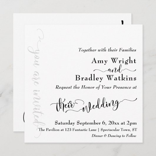 Subtle Elegant Typography Black op White Wedding 2 Kaart (Voorkant / Achterkant)