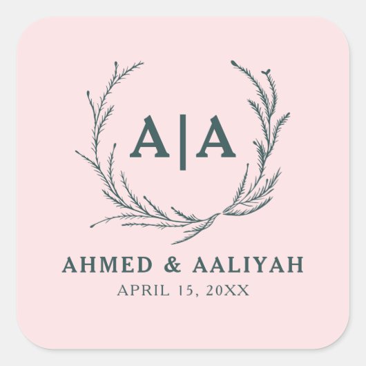 Subtle Grace Blush & Slate Gray Islamic Wedding Vierkante Sticker (Voorkant)