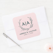 Subtle Grace Blush & Slate Gray Islamic Wedding Vierkante Sticker (Envelop)
