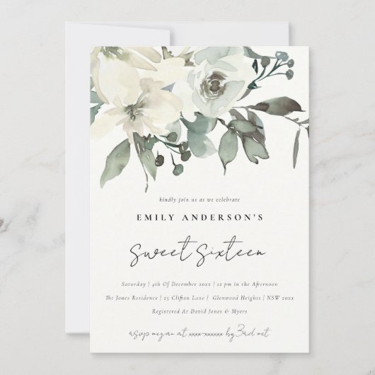SUBTLE IVORY WHITE FLORAL BUNCH SWEET 16 BIRTHDAY KAART (Voorkant)