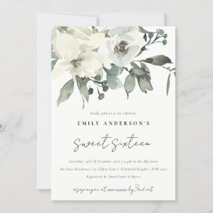 SUBTLE IVORY WHITE FLORAL BUNCH SWEET 16 BIRTHDAY KAART