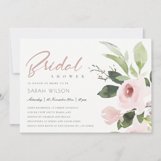 SUBTLE KLEURENWASSEN BLUSH PINK FLORAL VRIJGEZELLE KAART (Voorkant)