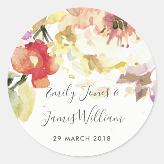 SUBTLE PEACH PINK WATERVERF FLORAL ENVELOPE SEAL RONDE STICKER (Voorkant)