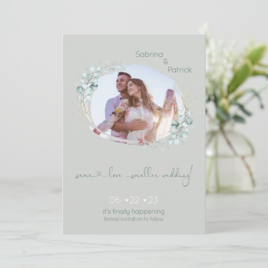 Subtle Sage en Eucalyptus Lijst Save The Date (Staand voorkant)