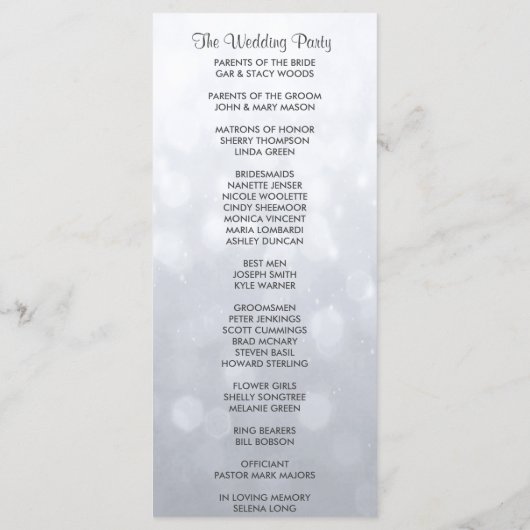 Subtle Silver Bokeh programme de mariage (Dos)