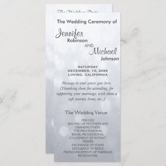 Subtle Silver Bokeh programme de mariage (Devant / Derrière)