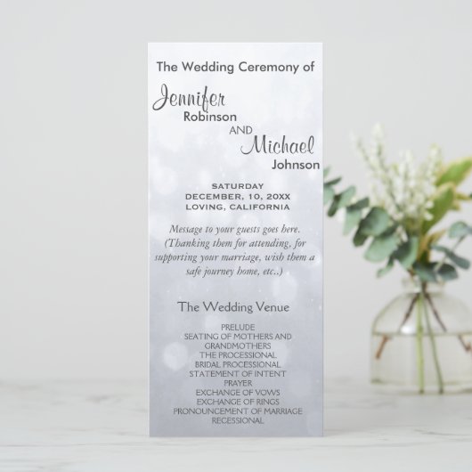 Subtle Silver Bokeh programme de mariage (Debout devant)