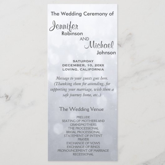 Subtle Silver Bokeh programme de mariage (Devant)