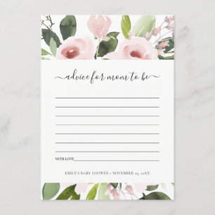 SUBTLE WASH BLUSH PINK FLORAL ADVICE BABY SHOWER INFORMATIEKAARTJE