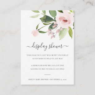 SUBTLE WASH BLUSH PINK FLORAL DISPLAY BABY SHOWER INFORMATIEKAARTJE