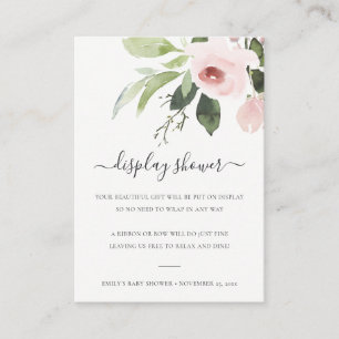 SUBTLE WASH BLUSH PINK FLORAL DISPLAY BABY SHOWER INFORMATIEKAARTJE