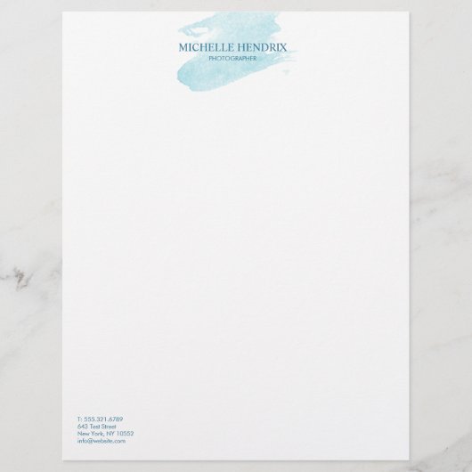 Subtle Waterverf Turquise Artistic Letterhead Briefhoofd (Voorkant)