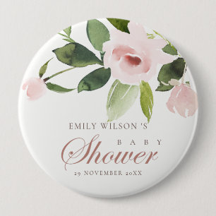 SUBTLE ZACHTE ZWART PINK ROSE FLORAL BABY SHOWER RONDE BUTTON 4,0 CM