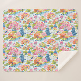 Suburban Toile Kleurrijke boom omzoomde dorpscène Sherpa Deken