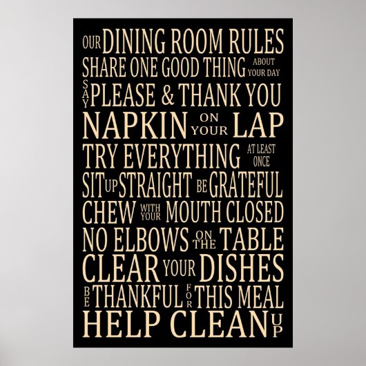 Subway Art Dining Room Rules Poster (Voorkant)