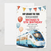 Subway metro train birthday invitation (Devant / Derrière)
