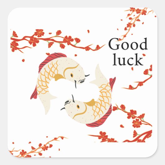 Succes met Koi Fish en Sakura | Elegant Japans Vierkante Sticker (Voorkant)