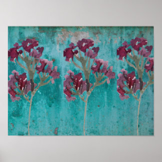 Succes Mooie Drie Maroon Bloemen op Blauw Poster