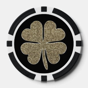 Succes Symbool Vier Blad Klaver Zwart en Goud Pokerchips