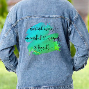 Succesvolle Vrouw Quote Script Turquoise Waterverf Denim Jacket