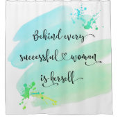 Succesvolle Vrouw Quote Script Turquoise Waterverf Douchegordijn (Voorkant)