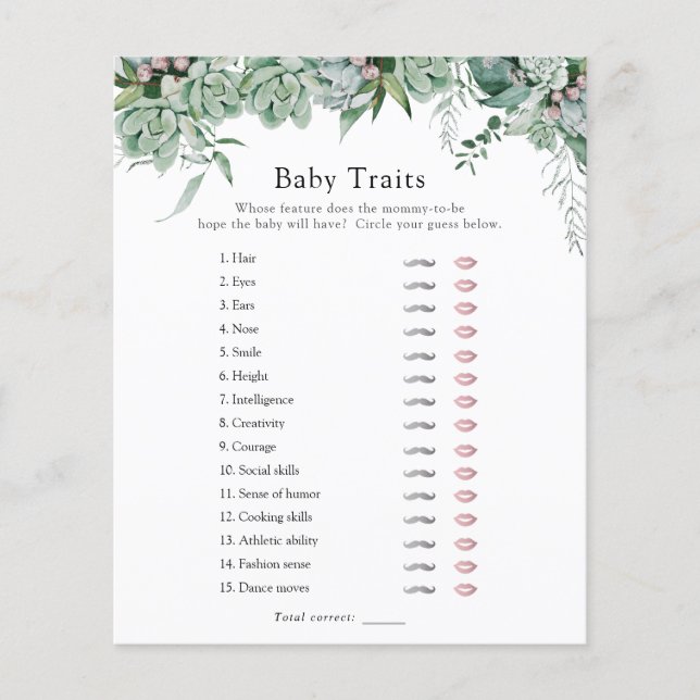 Succulair en Eucalyptus Baby Traits Shower Game (Voorkant)