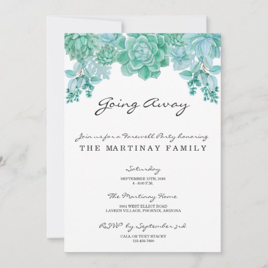 Succulent allant loin invitation de partie (Devant)