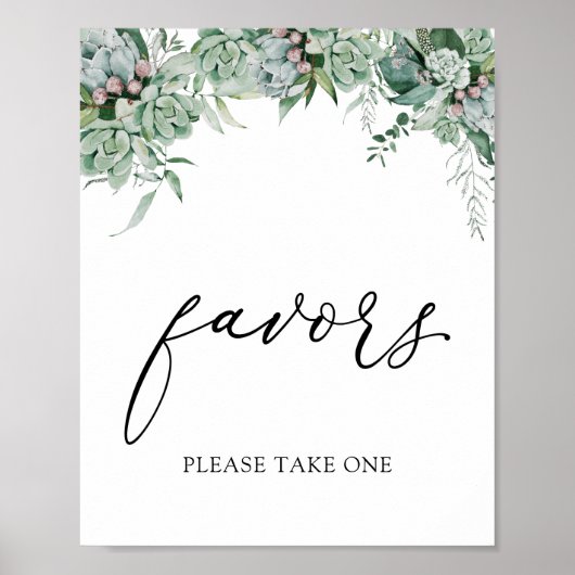 Succulent and Eucalyptus Greenery Favors Sign Poster (Voorkant)