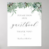 Succulent and Eucalyptus Greenery Guestbook Sign Poster (Voorkant)