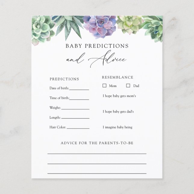 Succulent Baby advies en voorspellingen Kaart (Voorkant)