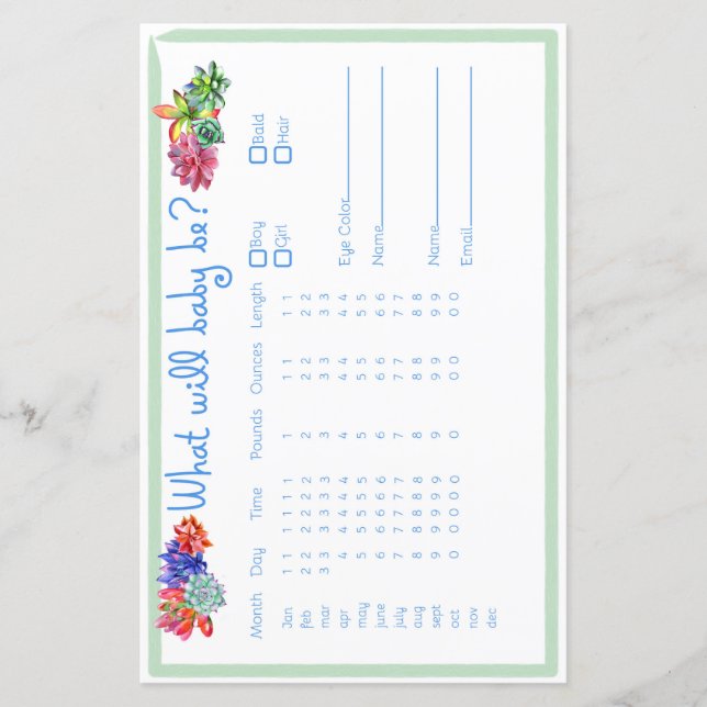 Succulent Baby Predictor Baby shower (Voorkant)